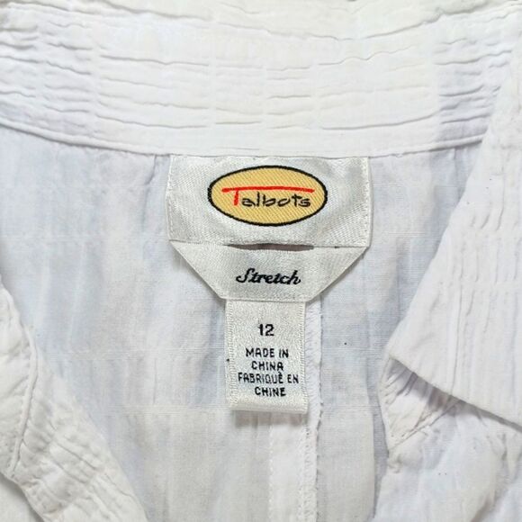 Talbots 3/4 Sleeve Button Down Blouse 98% Stretch Puff Cotton White Womans 12... - Picture 4 of 12